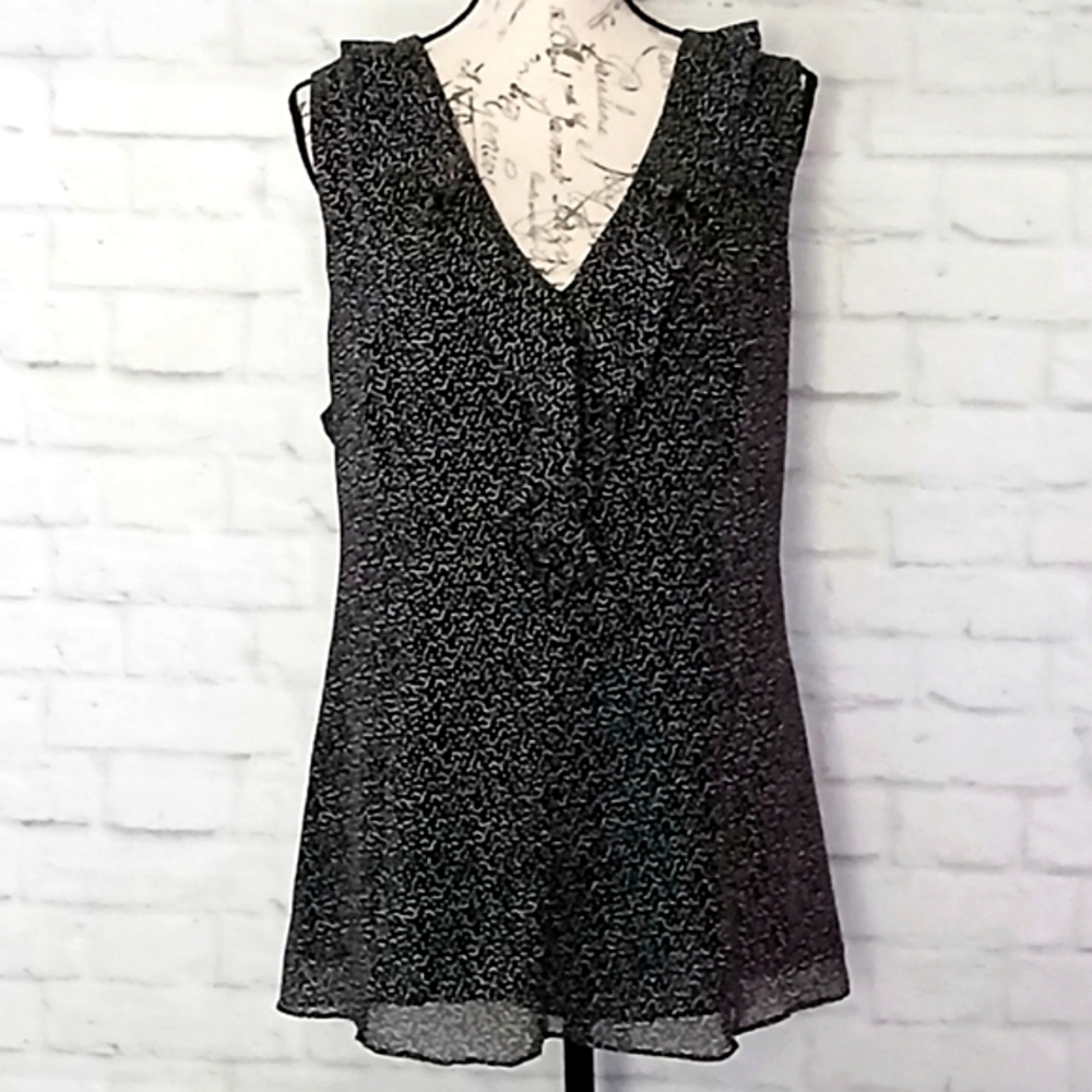 Marybelle Black and White Tie-Back Sleeveless Blouse, Size 1X